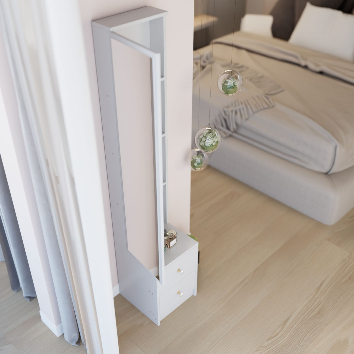Simple Stylish Dressing Mirror Cabinet, Cosmetic Organizer Cabinet, Jewelry Cabinet, Extra Large Full Body Mirror, Multi Layer High Capacity Storage, 11.8" x 15.7" x 63", EPA, GCC, UL Certificate
