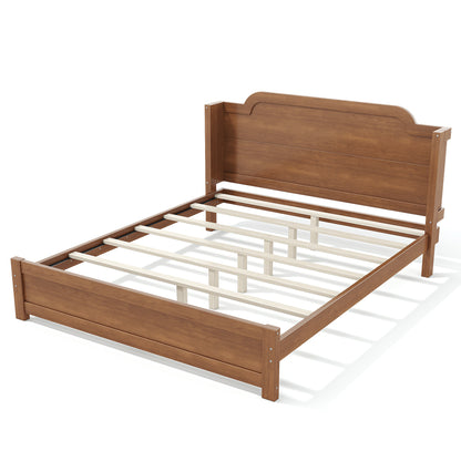 Queen Solid Wood Platform Bed with Headboard Brown Finish & Minimalist Design, Easy Assembly, No Box Spring Needed Traditional Wood Bed Frame.Brown