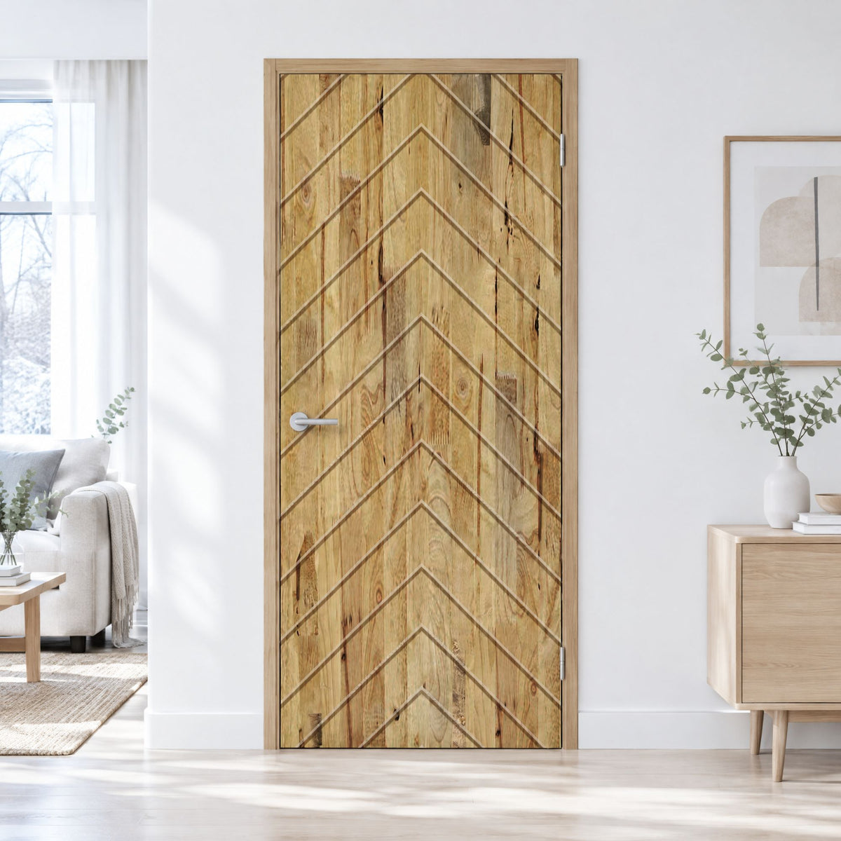 44 in. x 96 in. Hollow Core Weather Oak Stained Pine Wood Interior Door Slab