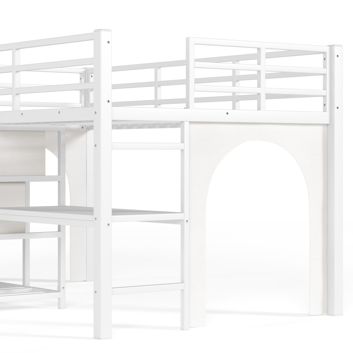 Twin Metal Low Loft Bed for Kids, Low Loft Bed with Storage Drawer, Low Loft Bed with Bookshelf & Built-in Desk, Sturdy Low Loft Bed Frame, Multi-Function Low Loft Bed for Kids.White