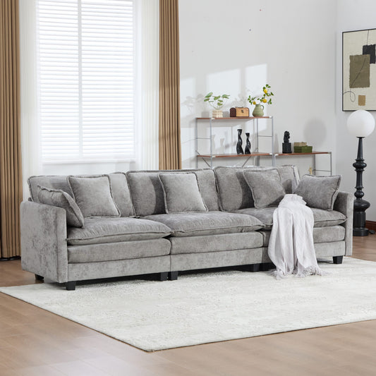 Cloud Sofa 3 Seats (Ottoman is not included), Modern Sectional Couch, for Living Room Bedroom and Apartment, Comfy Double Layer Upholstered Seat Cushion, Breathable Chenille Fabric,Gray,SS5013GY