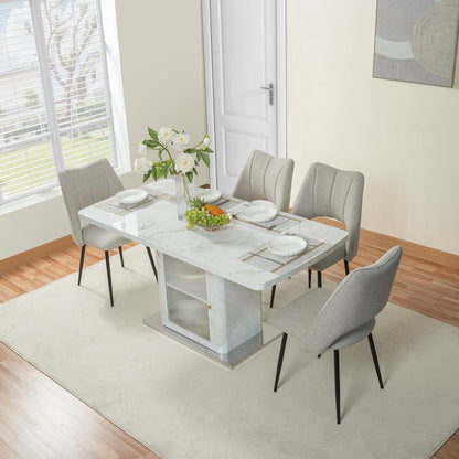 47.24'-63'Modern Rectangle Dining Table, Stretchable, with Printed White Marble Table Top+Storage Cabinet Table Leg with Metal Base(same W757P331962)