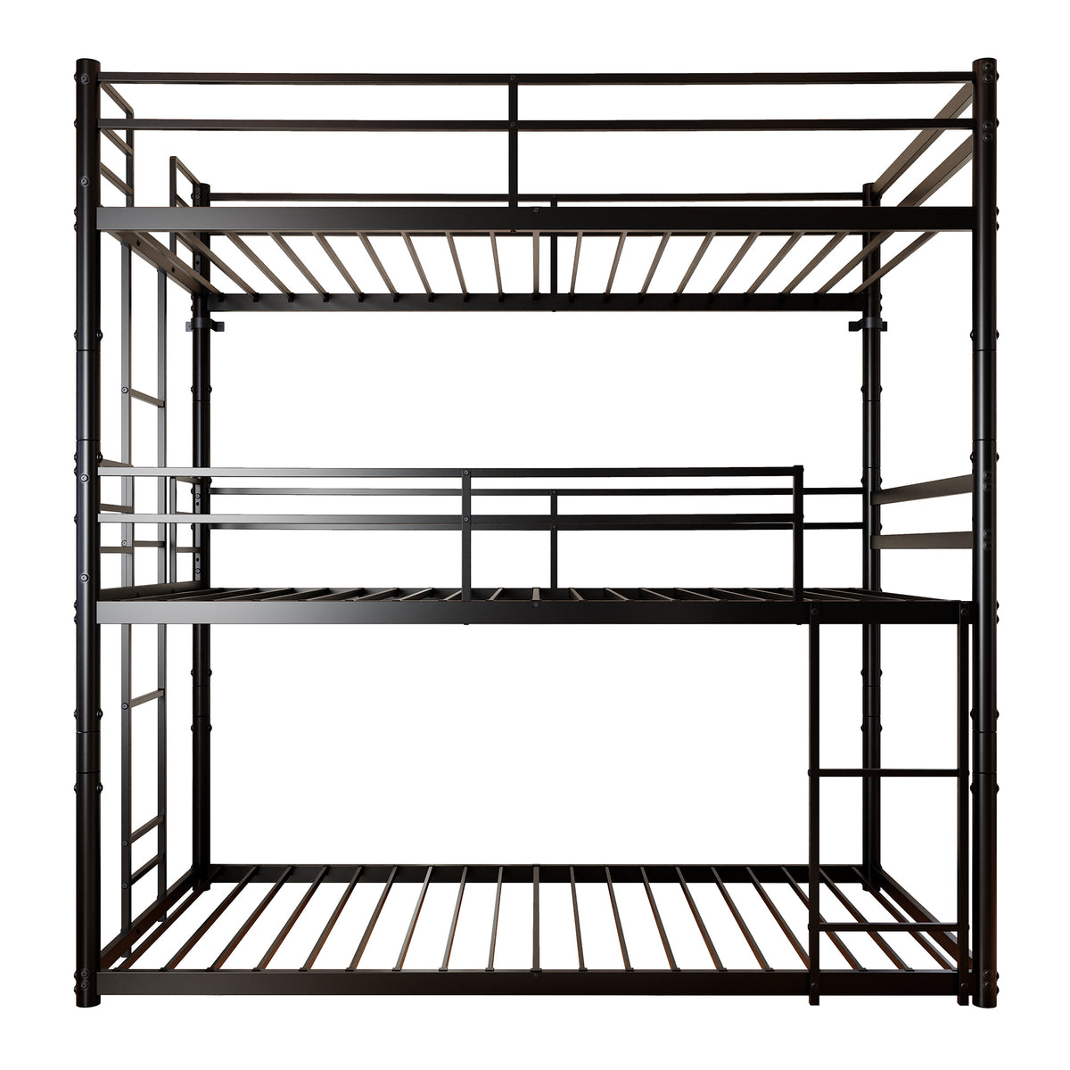 Metal Triple Bunk Bed Twin over Twin over Twin, Heavy Duty 3-in-1 Convertible Metal Bunk Bed Frame with Ladders, Guardrails & Anti-Tip Kit, Space-Saving Bed for Kids, Teens, Adults, No Box Spring Need