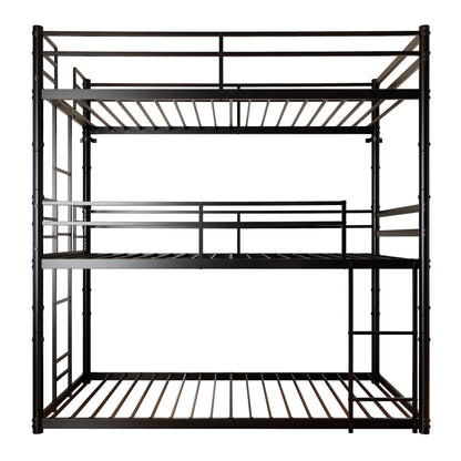 Metal Triple Bunk Bed Twin over Twin over Twin, Heavy Duty 3-in-1 Convertible Metal Bunk Bed Frame with Ladders, Guardrails & Anti-Tip Kit, Space-Saving Bed for Kids, Teens, Adults, No Box Spring Need