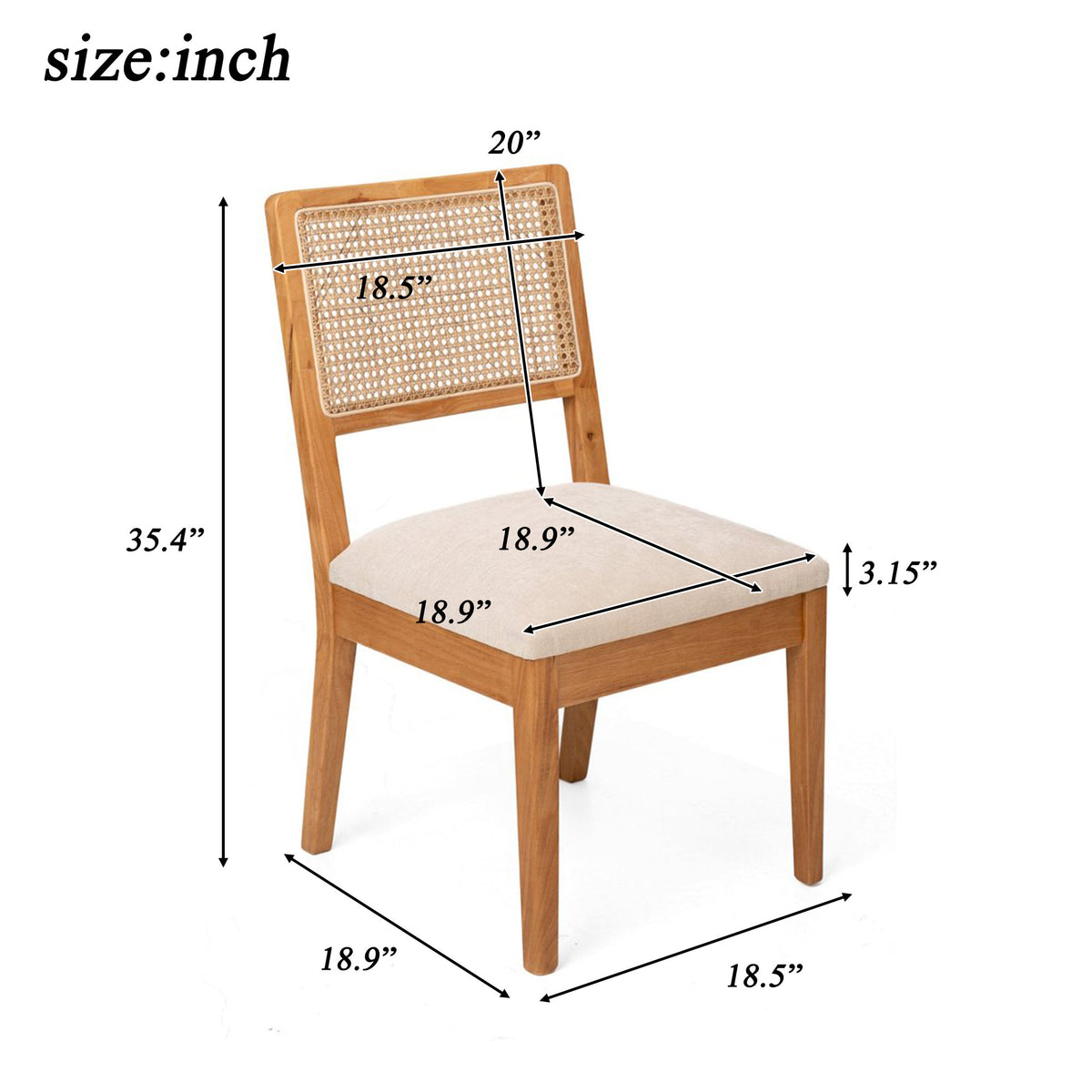 Set of 2 Rubber Wood Dining Chairs, 18.5inch Compact Upholstered Fabric Kitchen Chairs for Small Spaces, Modern Dining Room Chairs for Home, Cafe, Ergonomic Design, Sturdy Frame, Easy to Clean