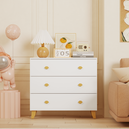 Kids Dresser with 3 Drawers, Wooden Cloud Handles & Pine Legs, MDF Chest of Drawers for Kids Room, Nursery Storage Cabinet, White