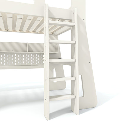 Twin/Full Size Gaming Loft Bed, All-in-One Gaming Bed with Desk, Gaming Bed with Storage, Gaming Loft Bed with Led Light, Esports Style Loft Bed Frame for Teens, Space Saving Loft bed.Beige