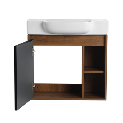 24'' Wall-Mounted Bathroom Vanity with White Ceramic Sink & Soft-Close Door, KD-Packing