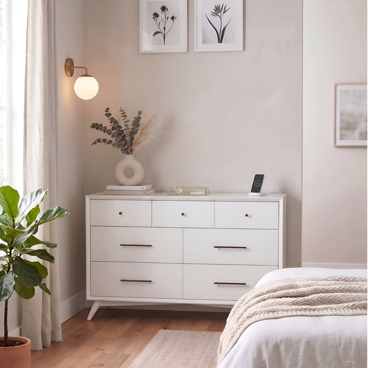 Mid Century Modern White 6 Drawer Dresser