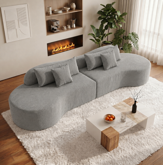 Oversized Modern Curved Cloud Couch Sectional, Boneless Compression Sofa, Modular Sectional Couches, High Density Foam Deep seat Couch with Pillows, Corduroy Sofa for Living Room Office