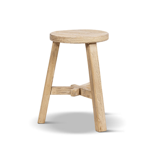 Linden 15.5" Round Elm Wood Stool, Light Natural Brown, Light Natural Brown Reclaimed Elm