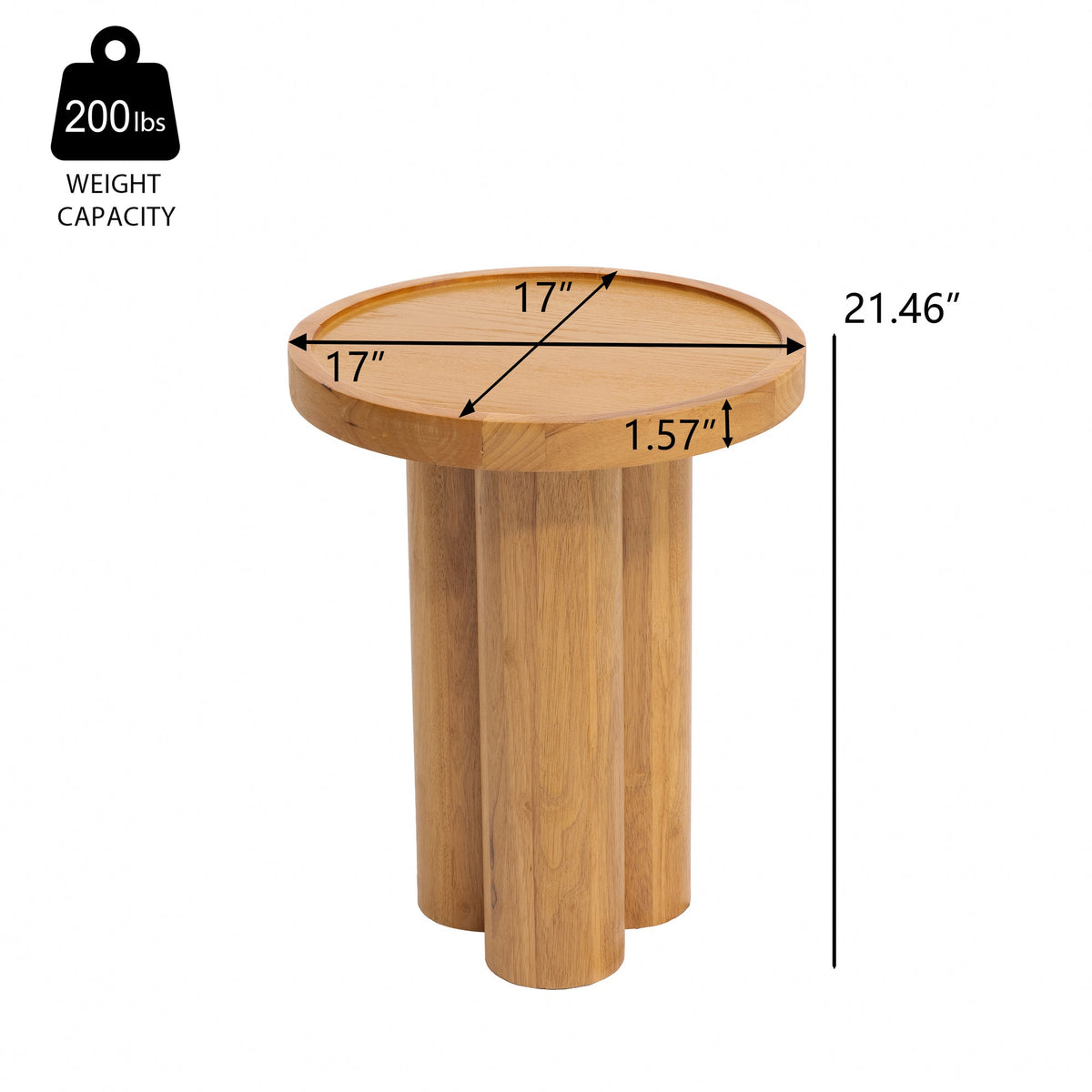Round Solid Wood End Table,Natural