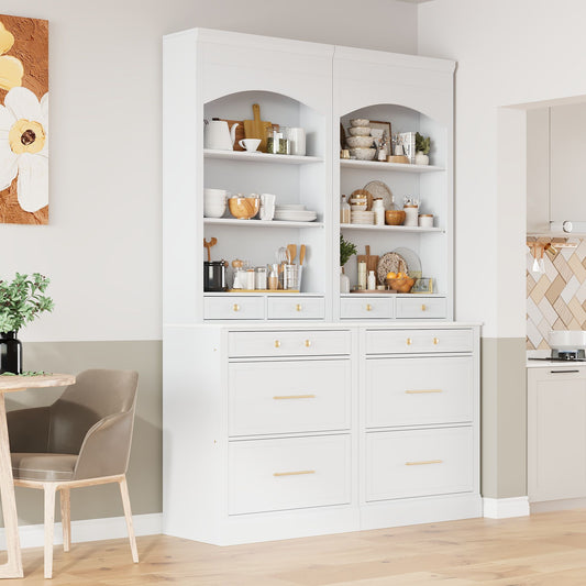 [Assembly Video Provided] TOPMAX Modern 83.7inch High Kitchen Pantry, Freestanding Tall Kitchen Hutch with Faux Marble Top – Model SP000075AAK