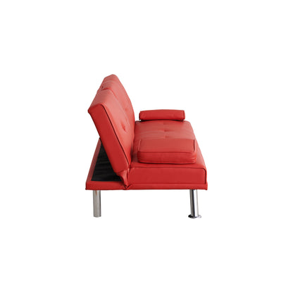 67-inch Red Leather Multifunctional Double Folding Sofa Bed with Coffee Table for Office Use