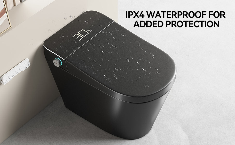 Smart Bidet Toilet with Auto Open/Close Seat, Warm Water Wash, Heated Seat, and Dryer in Black Ceramic, One-Piece Design