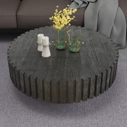Modern minimalist circular black coffee table, 31.4-inch natural wood color and texture, space aesthetics suitable for easy assembly in living rooms, study rooms, and dining rooms