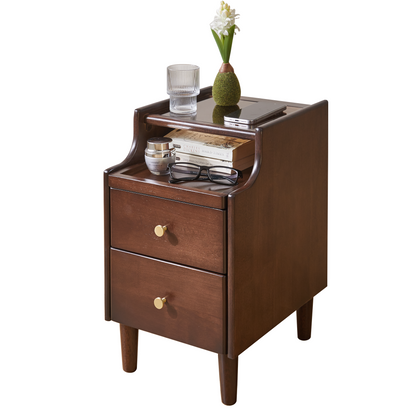 Solid Wood Nightstand with Two Drawers and Pull-out Panel Storage Bedside Table and Sofa Side Table