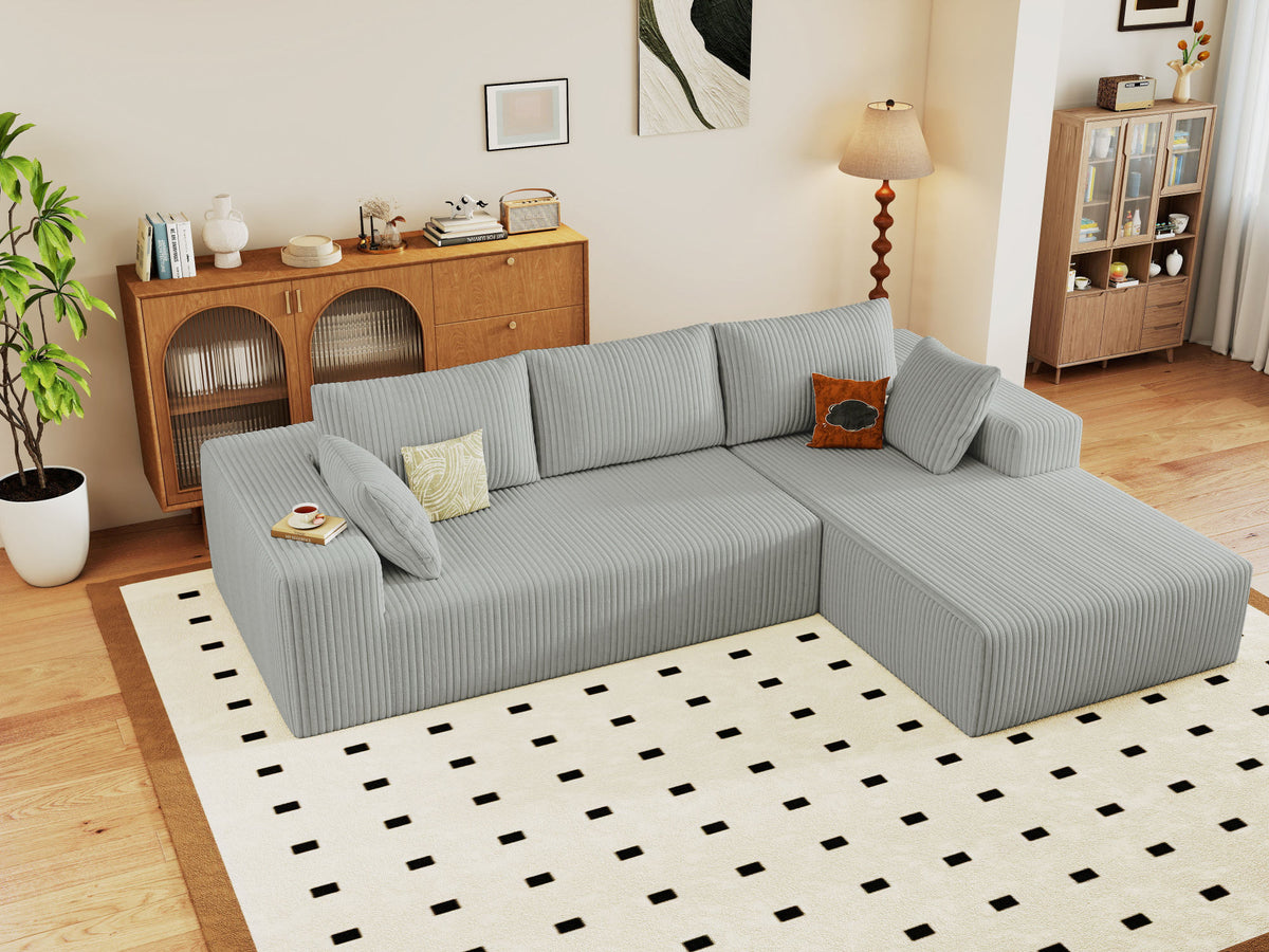 96' Cloud Sectional Couch with L-Shape Chaise,Modern Modular Sofa with Deep Seat, Upholstered Couches for Living Room Bedroom,No Assembly Required (Plush Corduroy Fabric)