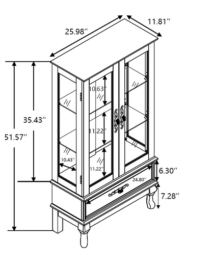 Curio Cabinet Lighted Glass Cabinet Glass Wine Cabinet Curio Display Cabinet with Adjustable Glass Shelves 2 Doors and 1 drawer Cabinet – Model W2275P199813