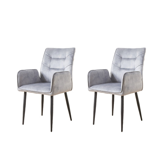 Modern Velvet Dining Chairs 2-Piece Set - Soft Cushioned Seats with Iron Frames - Mustard Light Gray