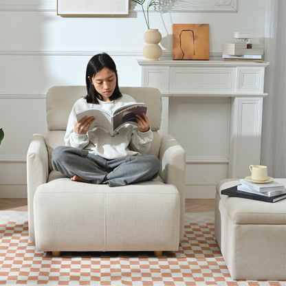 Oversized Chair w/Storage Ottoman, Wide Accent Armchair Chair for Living Room, Modern Lounge Chair, Upholstered Mid-Century Reading Chair, Comfy Living Room Chair, Deep Seat Sofa Couch(Beige Gray)