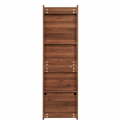 Tall Nightstand with  Glass Door, Mid-Century Modern Bedside Table with Open Shelves and 2 Drawers, Walnut Wood Night Stand & Bookshelf for Bedroom, Living Room