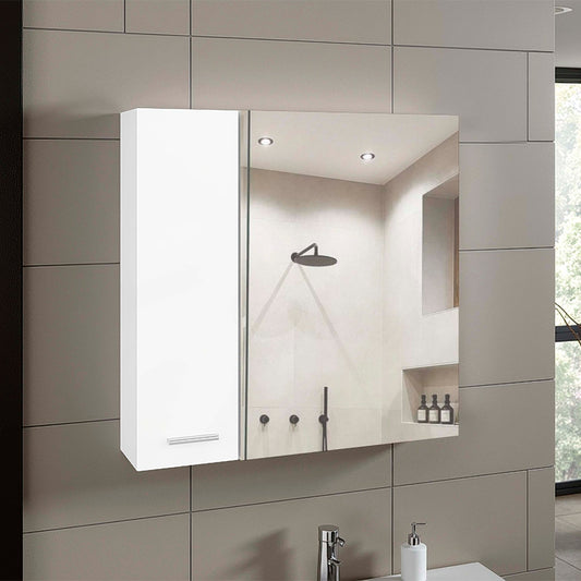 Avery Wall-Mounted Bathroom Storage Cabinet with Two Doors and Open Side Shelves – White