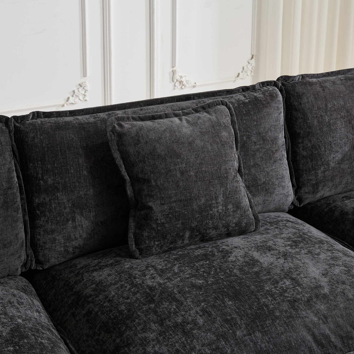 Cloud Sofa 3 Seats (Ottoman is not included), Modern Sectional Couch, Comfy Double Layer Upholstered Seat Cushion – Black