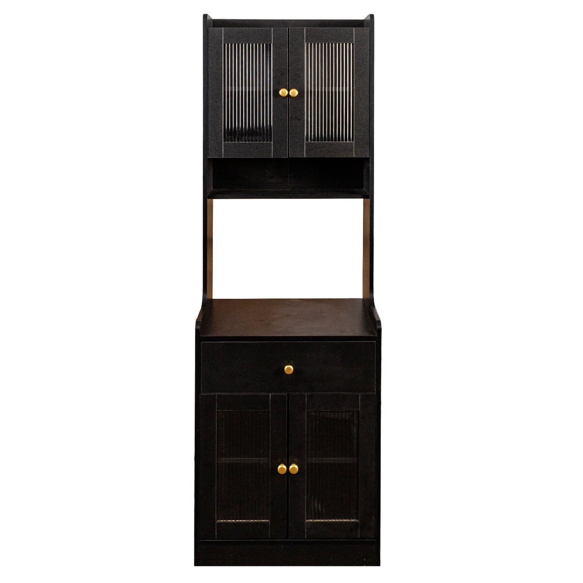 Black Kitchen Pantry Hutch Storage Cabinet, Farmhouse Kitchen Hutch Buffet Cabinet with Microwave Stand