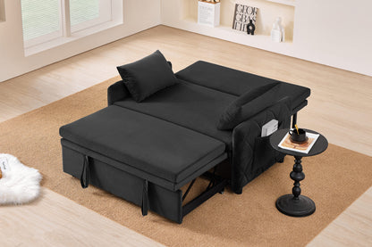 51.2' Velvet Convertible Sleeper Sofa Bed, 5-Position Adjustable Backrest Loveseat with Pull-Out Bed, Side Pocket, Multi-Functional 2-Seater Couch for Living Room, Apartment, Small Space