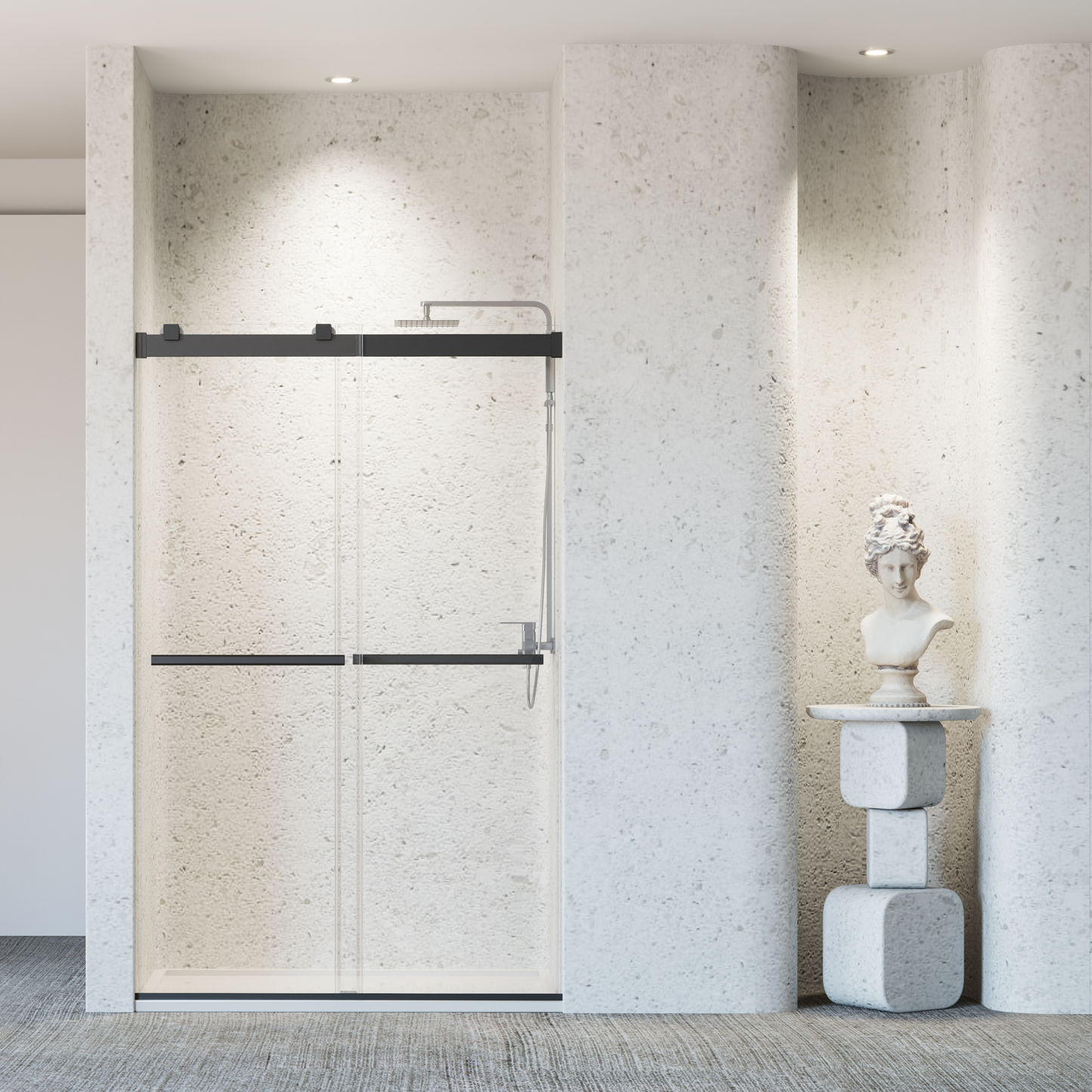 46-48' W * 76' H Frameless Double Sliding Soft-Close Shower Door, Bathroom Sliding Shower Door, 5/16' (8mm) Thick SGCC Tempered Glass Door, Matte Black