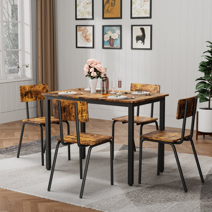 5-Piece Dining Table Set with 4 Chairs, 43" Kitchen Table & Chairs Set for 4, Dining Room Table with Metal Frame & MDF Board, Perfect