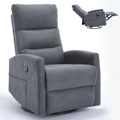 Manual Recliner Chair with Rocker and Swivel in Fabric, Grey