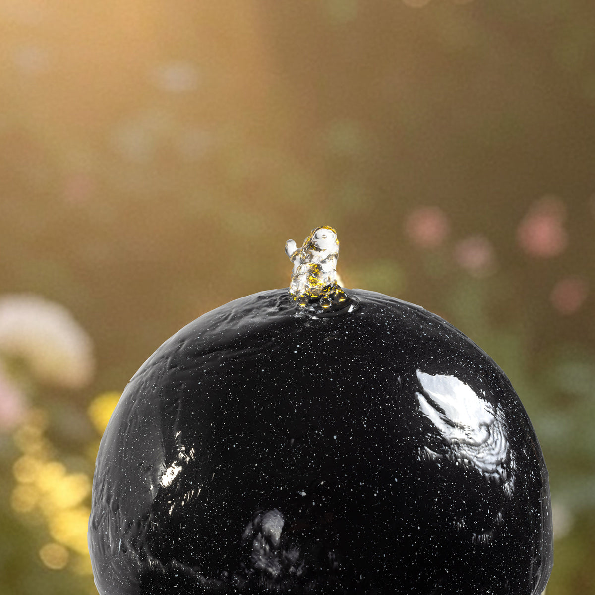 Floor‑Standing Water Fountain, Black Speckled Trapezoid Base Fountain with Smooth Sphere, Warm LED Light for Garden, Patio, Backyard Decor 14''×14''×34''