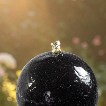 Floor‑Standing Water Fountain, Black Speckled Trapezoid Base Fountain with Smooth Sphere, Warm LED Light for Garden, Patio, Backyard Decor 14''×14''×34''