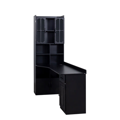 L-Shaped Corner Computer Desk for Home Office or Study desk, Study Modern Style Table with Drawers, Bookshelf & Hutch – Black