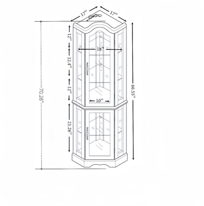 Curio Cabinet Lighted Glass Display Curio Cabinet w/Tempered Glass Doors and Shelves, Crown Corner Cabinet with Bulb, Corner Storage Decoration for Living room and Bedroom WHI