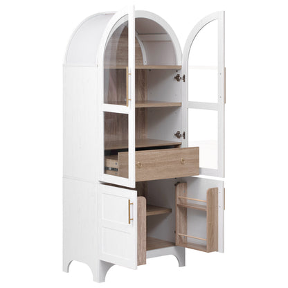 K&K 71" Tall Arched Kitchen Pantry Cabinet with Door Shelves, Farmhouse Kitchen Storage Cabinet with Open & Adjustable Shelves