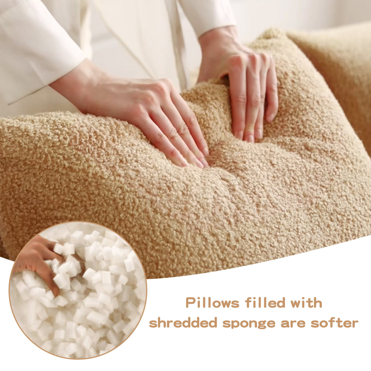 Soft Teddy Fabric Boneless Sofa, No Assembly Required Streamlined Design