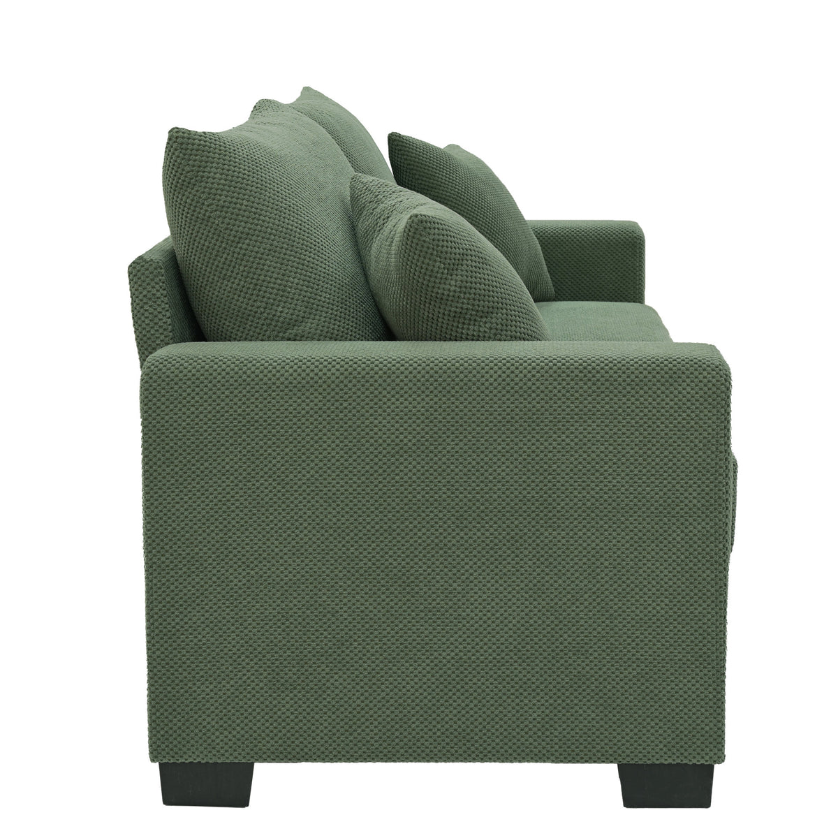 69-inch two-seater  Sofa with Textured Fabric, Comfortable Upholstered Couch with 2 Throw Pillows and Sturdy Plastic Legs for Living Room, Apartment, Office,  Dark Green