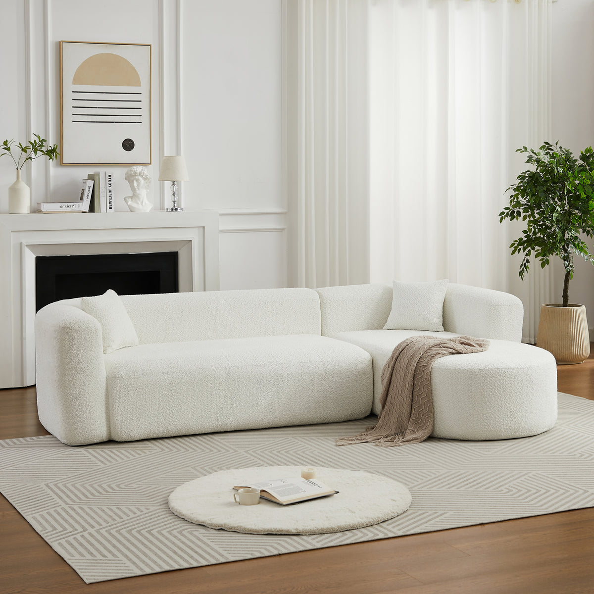 [Video]109.4' Modular Sectional Sofa Luxury Modern Curved Back Sofa,Chenille fabric two throw pillows,Minimalist Comfortable L-Shape Boneless Cloud Couch for Living Room Apartment (Right Chaise beige)