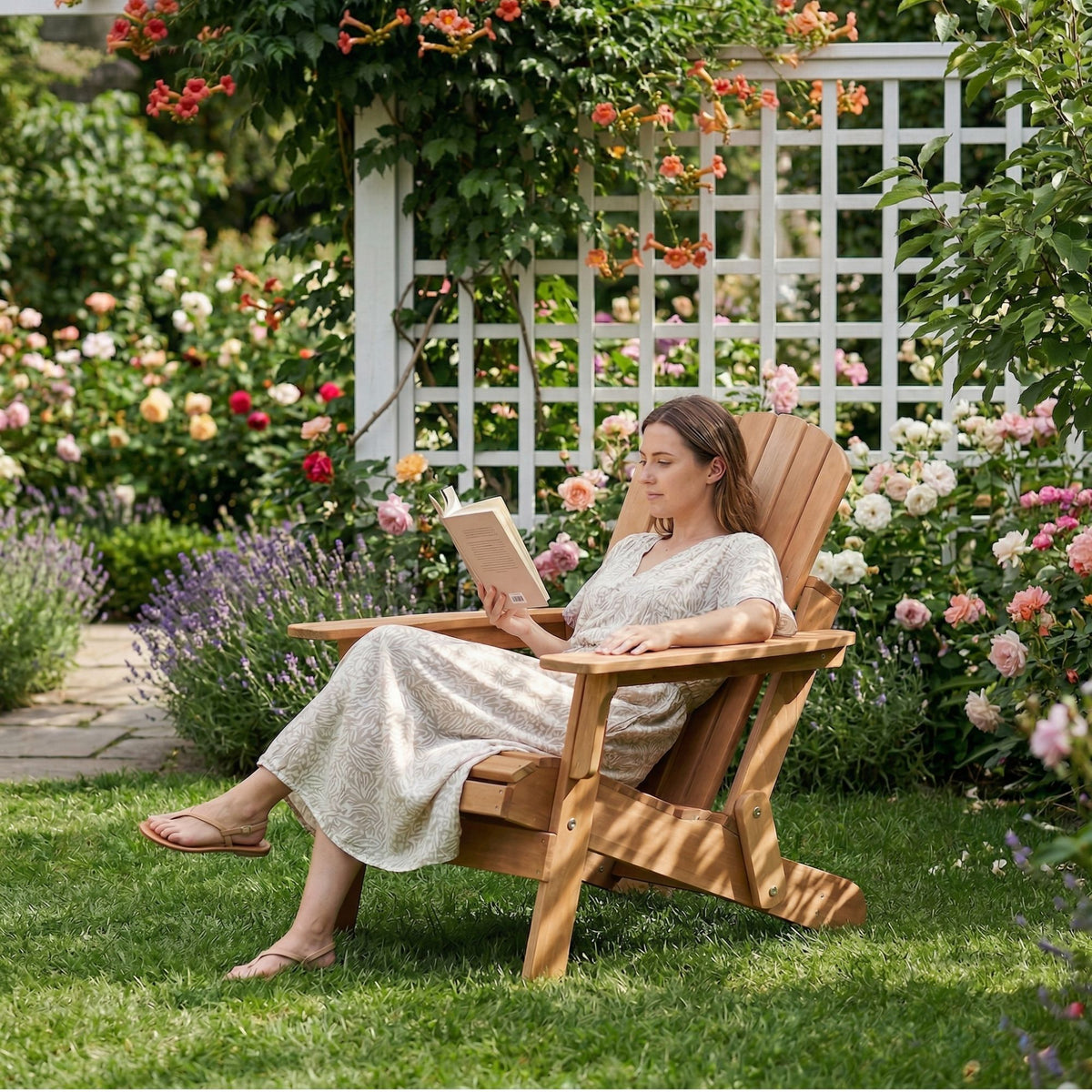 Oversize Wooden Outdoor Folding Adirondack Chair with Pre-Assembled BackRest & SeatBoard, Wood Patio Chair for Garden Backyard Porch Pool Deck Firepit