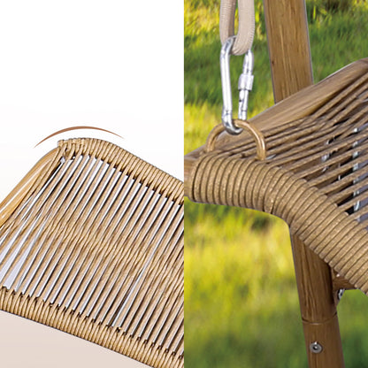 W2707P184379 Freestanding Double Egg Swing Chair with Stand, 570LBS Hammock Loveseat, Anti-Rust Wood Grain Alloy Frame, Plush Cushion, All Weather Wicker Lounge for Indoor Outdoor Patio Balcony Garden