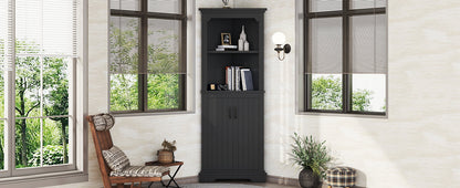 Tall Corner Cabinet with Doors, Dining Room or Kitchen, Black