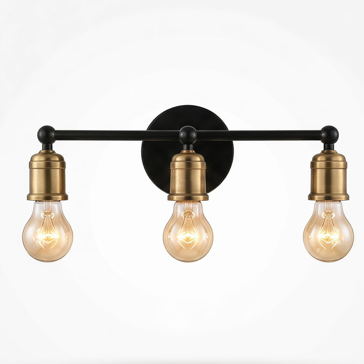 3-Light Black and Gold Industrial Farmhouse Wall Sconce, Metal Vanity Light for Bathroom, Bedroom, Hallway, No Bulbs Included