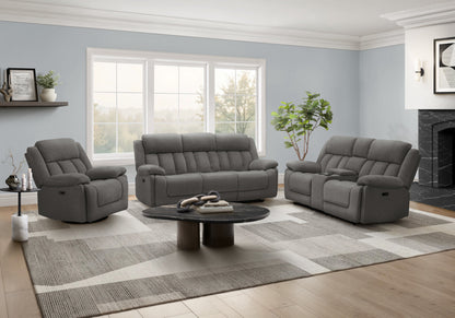 Reclining Love Seat, Power Recliner, 2 Seater, Upholstered, 76" Wide, Console Included, Usb Port Included, Light Grey Fabric, Transitional