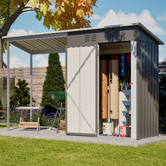 Durable 5x3FT Galvanized Steel Shed & Gazebo Combo, Easy Assembly Lean-To Storage with Open Pergola