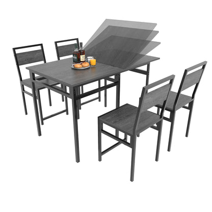 Extendable Dining Table Set with 4 Chairs, Industrial Rectangular Expandable Kitchen Table, Wood Grain Metal Frame Space Saving Dinner Furniture for Small Family Apartment