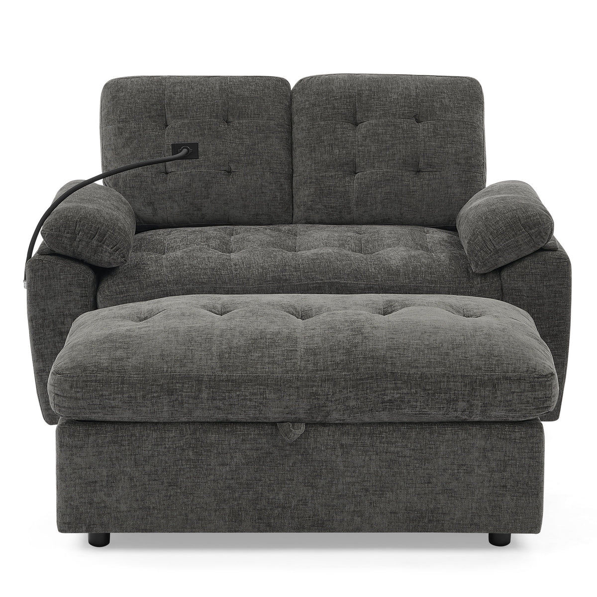 Leisure sofa chair,Double sofa recliner, with manually adjustable backrest, soft padded armrests, side USB charging port and phone stand, comes with a matching storage ottoman-Gray