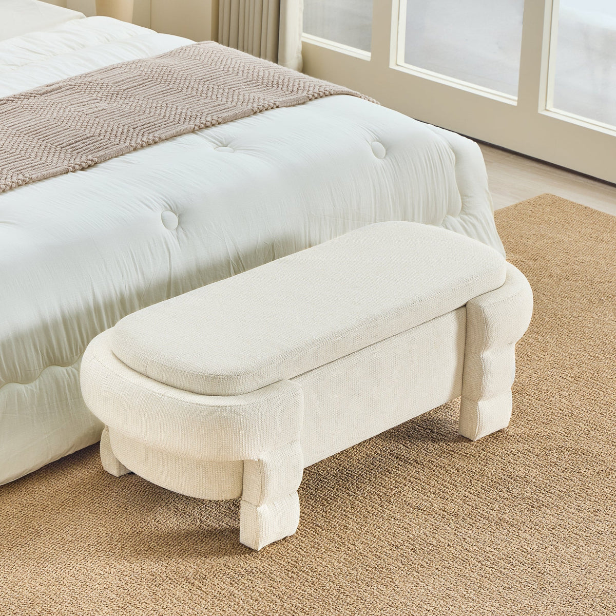 48.8" Ottoman with Storage,Storage Bench,Upholstered Entryway Bench with Seating, End of Bed Ottomans for Living Room, Bedroom, Modern Entryway Benchs,Beige